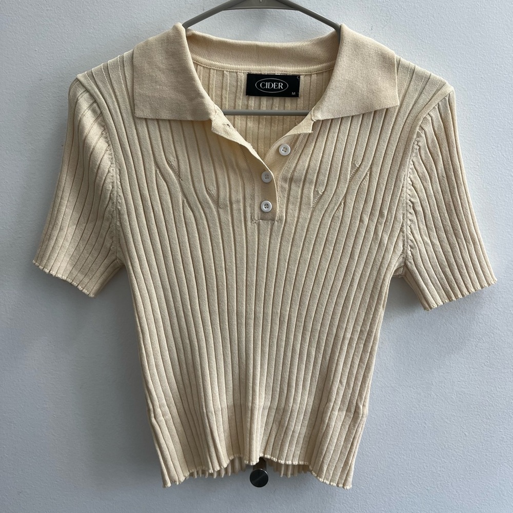 Cider cropped ribbed short sleeve polo